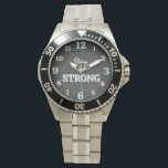 Stay Strong Industrial Gym Watch<br><div class="desc">This bold Stay Strong watch features a dark gray textured simulated background inspired by woven rope or heavy industrial fabric. The horizontal rope-like pattern creates a rugged athletic look, perfect for gym and fitness environments. Large numbers in ivory and light turquoise stand out beautifully against the dark background, making the...</div>