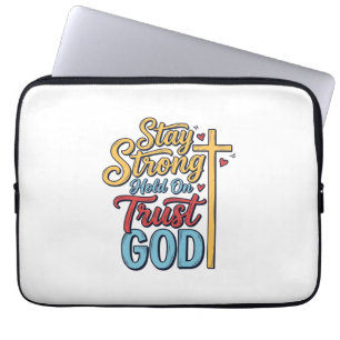 Stay Strong Trust God Christian Cross Shirt Design Laptop Sleeve