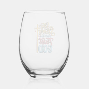Stay Strong Trust God Christian Cross Shirt Design Stemless Wine Glass