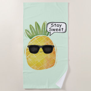 Stay Sweet Pineapple Cartoon Fun Beach Towel