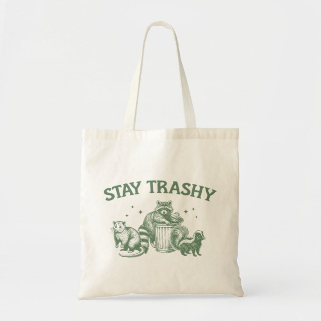 "Stay Trashy" Funny Racoon Tote Bag (Front)