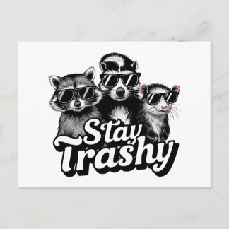 Stay Trashy Racoon Opossum Sunglasses Art Postcard
