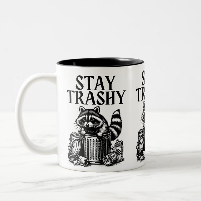 Stay Trashy Racoon Two-Tone Coffee Mug (Left)
