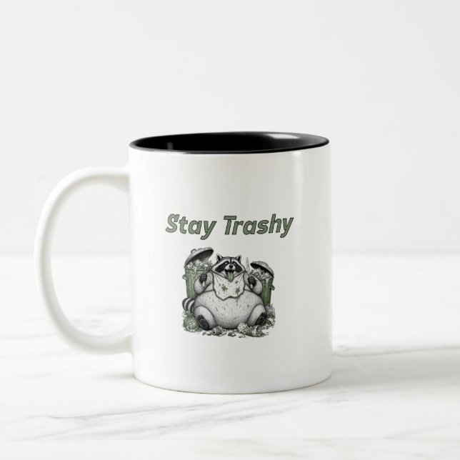 Stay Trashy, Trash Panda, Racoon Two-Tone Coffee Mug (Left)