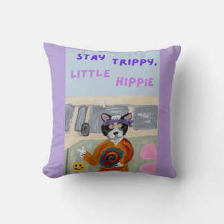 Stay Trippy, Little Hippie Tuxedo Cat Cushion