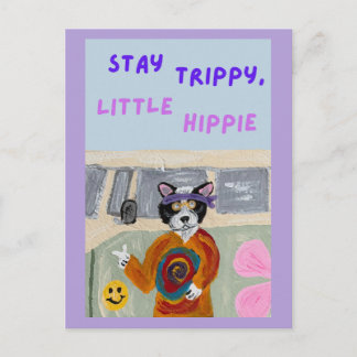 Stay Trippy, Little Hippie Tuxedo Cat Postcard