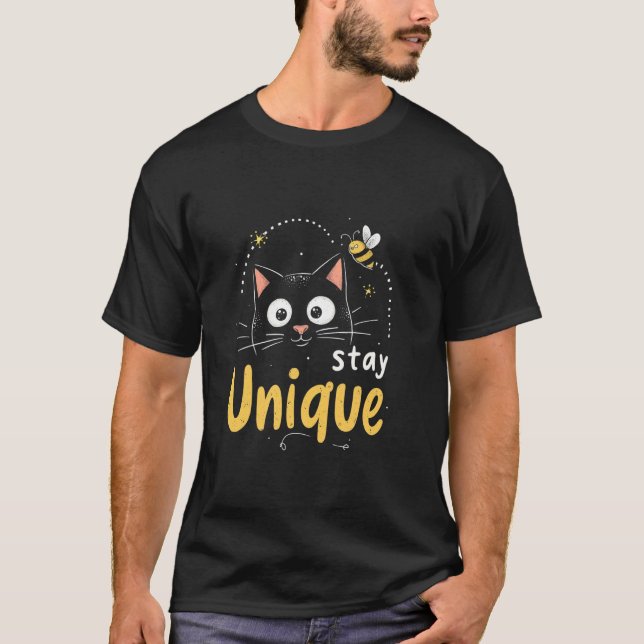 Stay Unique cat motif T-Shirt (Front)