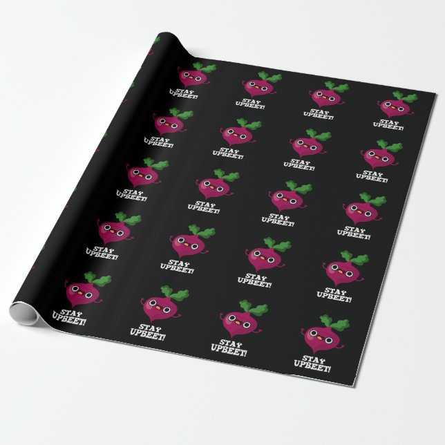 Stay Upbeet Funny Veggie Beet Pun Dark BG Wrapping Paper (Unrolled)