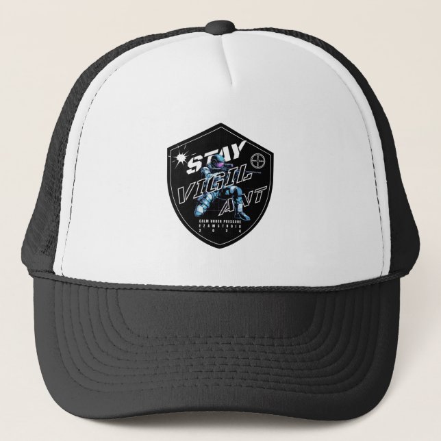 "Stay Vigilant - Bold Motivational Design" Trucker Hat (Front)