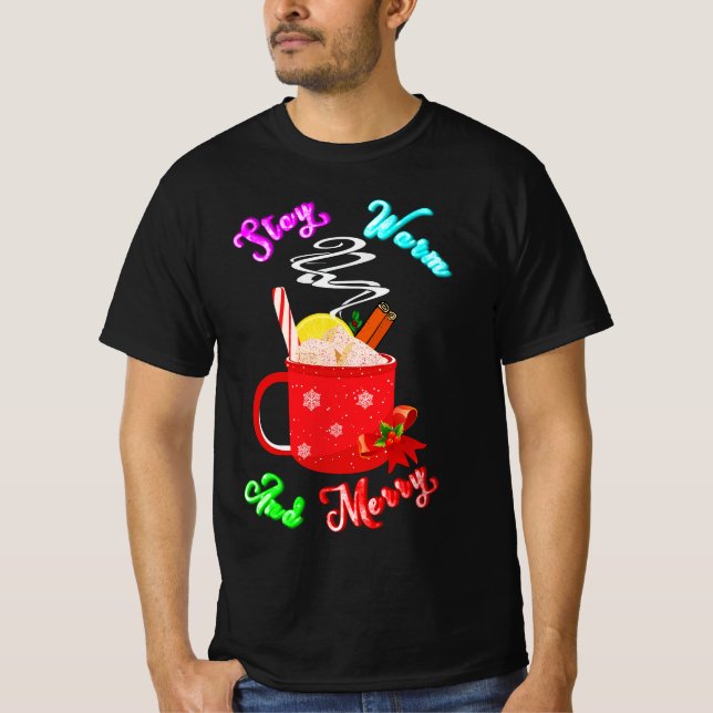 Stay Warm And Merry Cinnamon Snowflakes Christmas T-Shirt (Front)