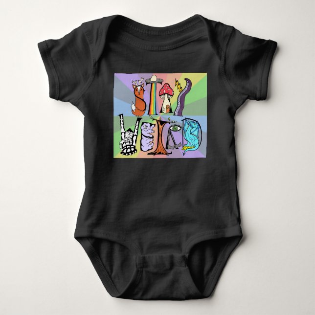 Stay Weird Baby Bodysuit Rainbow Background  (Front)
