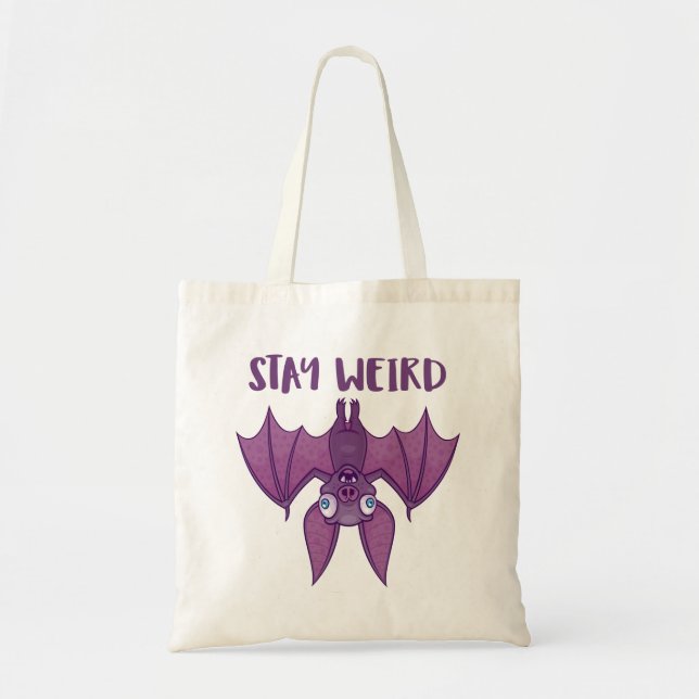 Stay Weird Cartoon Bat Tote Bag (Front)