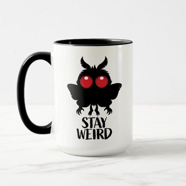 Stay Weird Creepy Cute Mothman Cryptid Mug (Left)