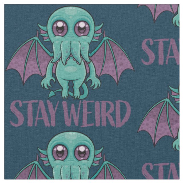 Stay Weird Cute Cthulhu Monster Fabric (Close Up)