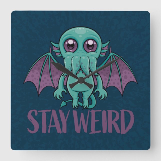 Stay Weird Cute Cthulhu Monster Square Wall Clock (Front)