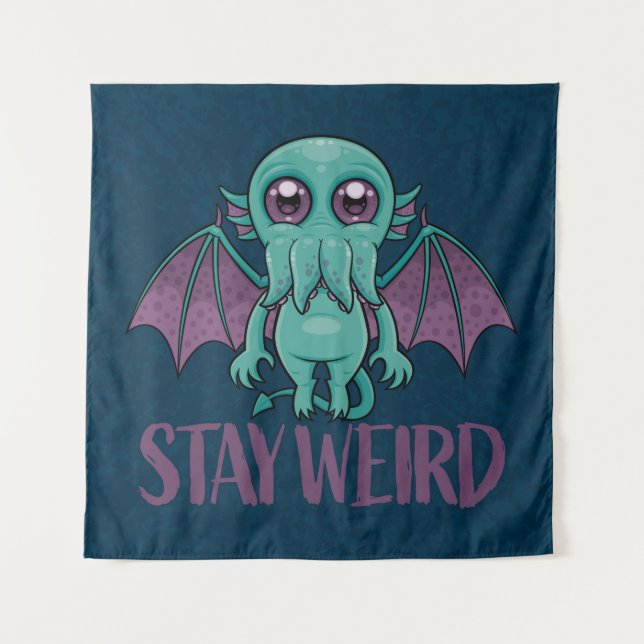 Stay Weird Cute Cthulhu Monster Tapestry (Front)