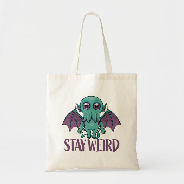 Stay Weird Cute Cthulhu Monster Tote Bag (Front)