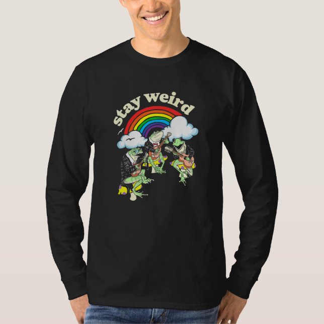 Stay Weird! Cute Frogs Guitar Banjo & Rainbow Musi T-Shirt (Front)