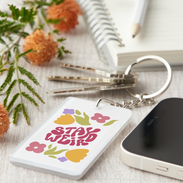 Stay Weird Floral Acrylic Keychain (Front Right)
