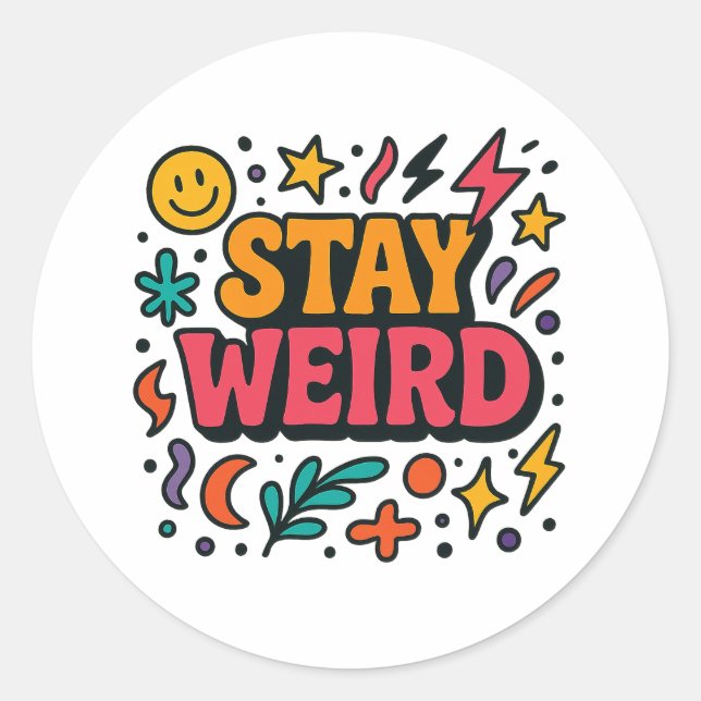 Stay Weird Funky Retro Doodle Sticker  (Front)