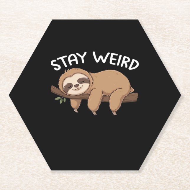 Stay Weird funny sloth for animal lover men women  Paper Coaster (Front)