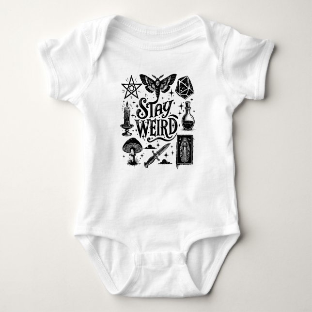 Stay Weird Goth Baby Tarot Crystals Witch Baby Bodysuit (Front)