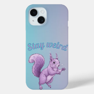Stay Weird Purple Squirrel Cartoon Pastel Gradient iPhone 15 Case