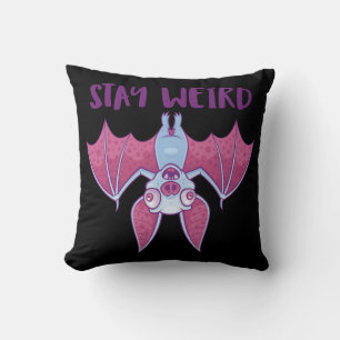 Stay Weird Quirky Albino Vampire Bat Cartoon Cushion