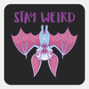 Stay Weird Quirky Albino Vampire Bat Cartoon Square Sticker