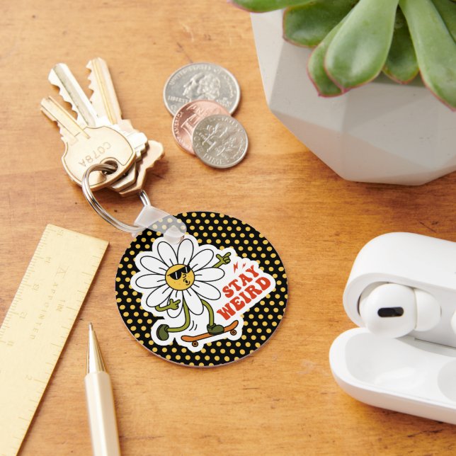 Stay Weird Skateboarding Daisy Key Ring (Desk)