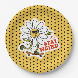 Stay Weird Skateboarding Daisy Paper Plate