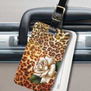 Stay Wild Animal print leopard white rose Luggage Tag