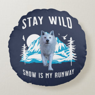 Stay Wild Arctic Wolf Round Cushion