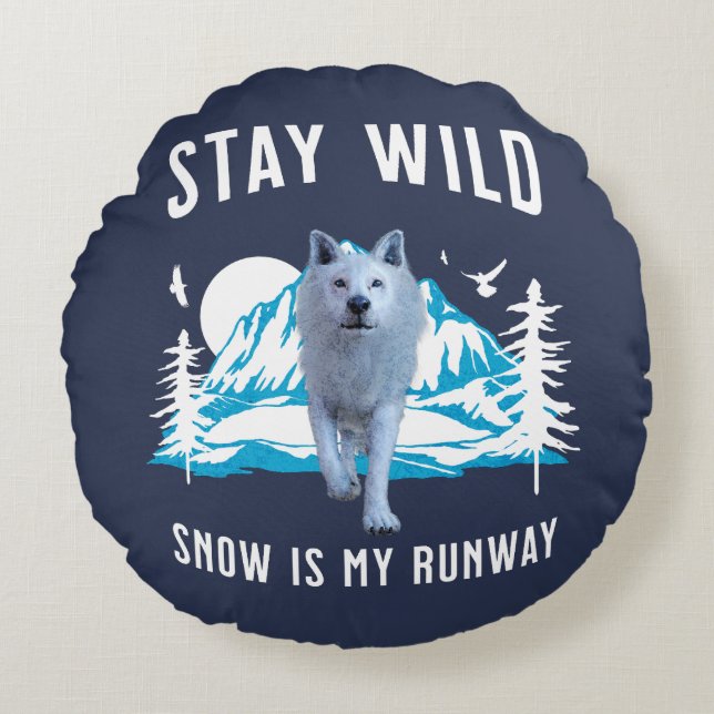Stay Wild Arctic Wolf Round Cushion (Front)