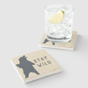 Stay Wild Bear Silhouette Stone Coaster