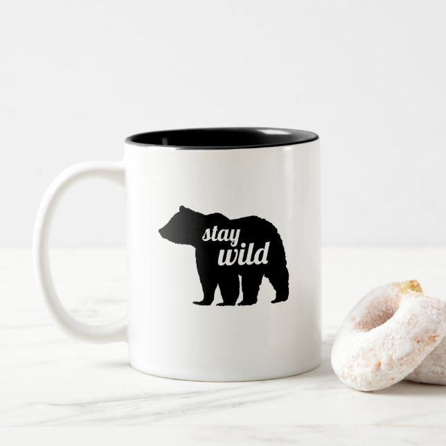 Stay Wild Bear Silhouette Two-Tone Coffee Mug (With Donut)