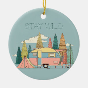 Stay Wild Camper – Cute Camping Adventure Gift Tag Ceramic Tree Decoration