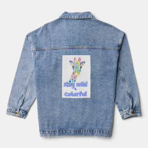 Stay Wild & Colorful – Cute Colorful Giraffe Water Denim Jacket