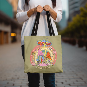 Stay Wild Colorful Mushroom Retro Groovy Tote Bag
