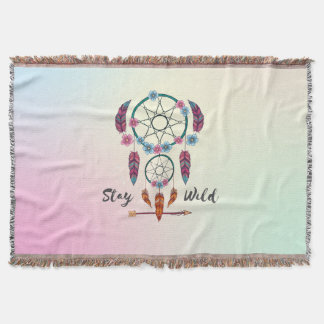 Stay Wild Dreamcatcher Boho Throw Blanket