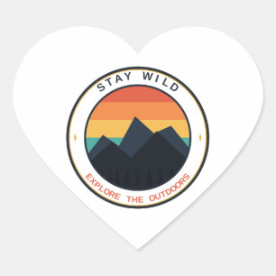 Stay Wild Explore The Outdoors Retro Mountain Suns Heart Sticker