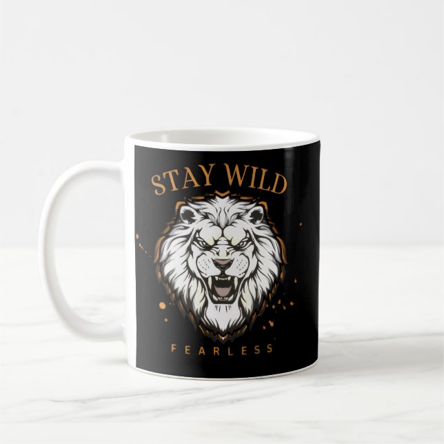Stay Wild Fearless Lion Mug | Aesthetic Bold Coffe (Left)