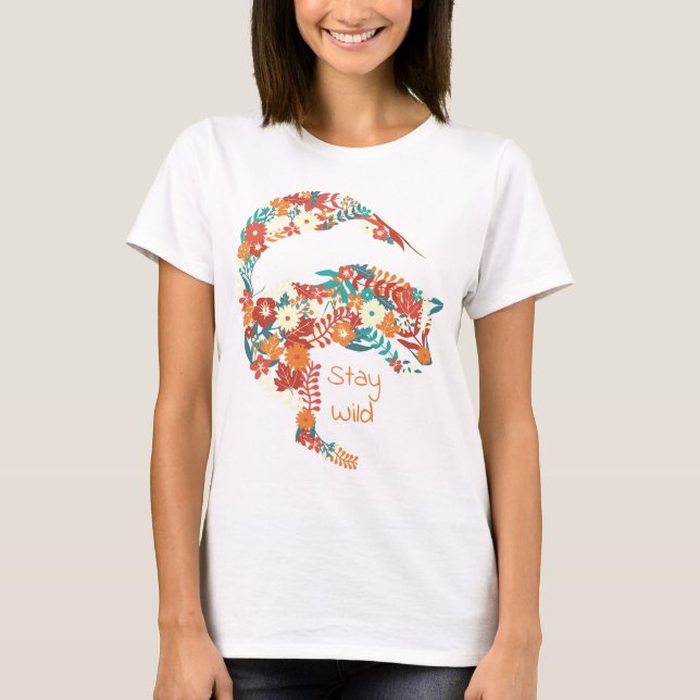 Stay Wild Floral Pouncing Fox T-Shirt (Front)