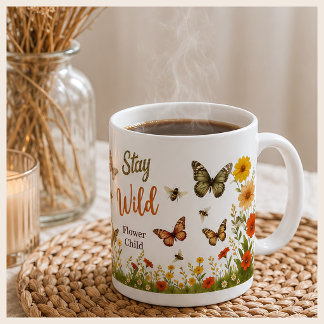 Stay Wild Flower Child Boho Flowers and Bees Coffee Mug