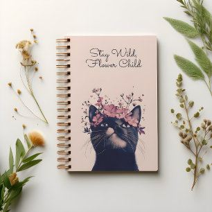 Stay Wild, Flower Child Cat Floral Spiral Notebook