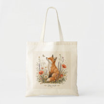 Stay Wild Fox Tote Bag Wildflower Woodland Fox