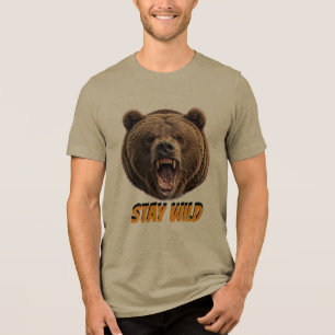 STAY WILD Grizzly Bear Roaring - Wild O Tri-Blend Shirt
