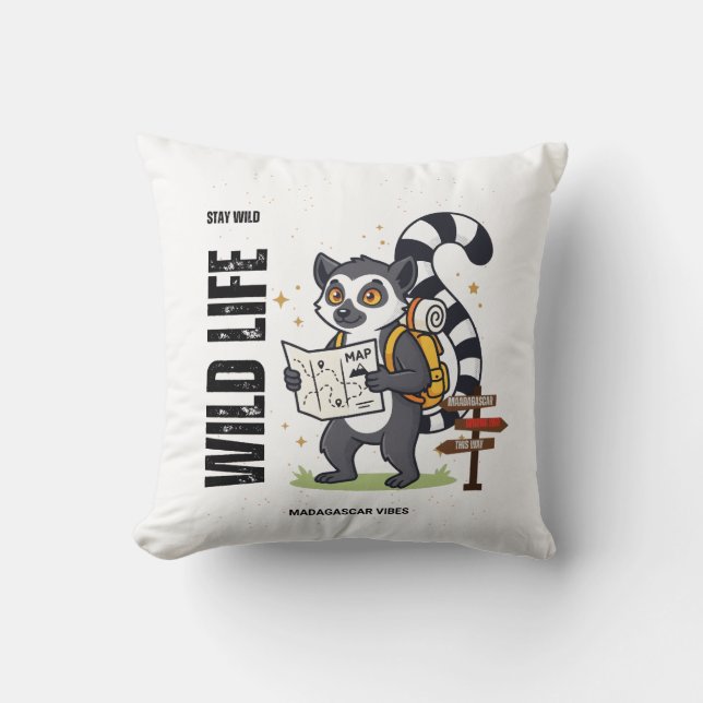 Stay Wild Lemur Life - Madagascar Vibes Cute lemur Cushion (Front)