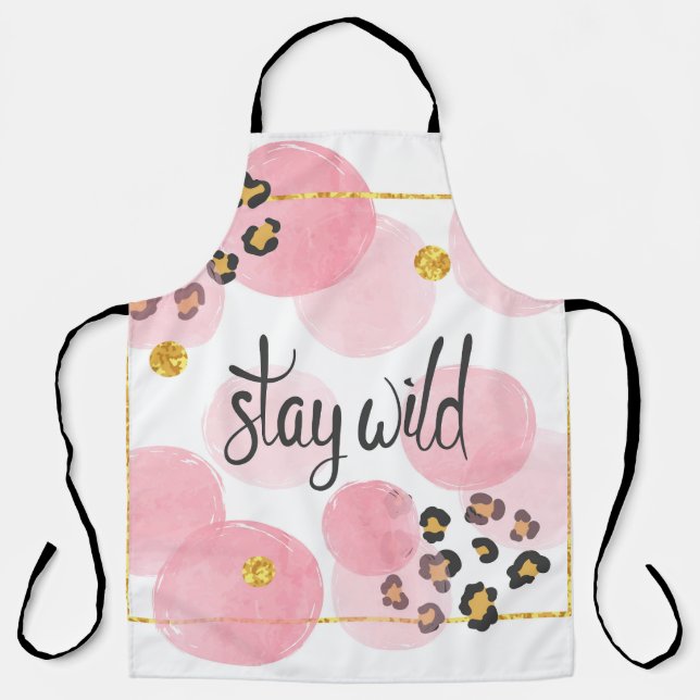 Stay wild, leopard print, pink circles apron (Front)