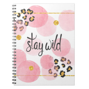 Stay wild, leopard print, pink circles notebook
